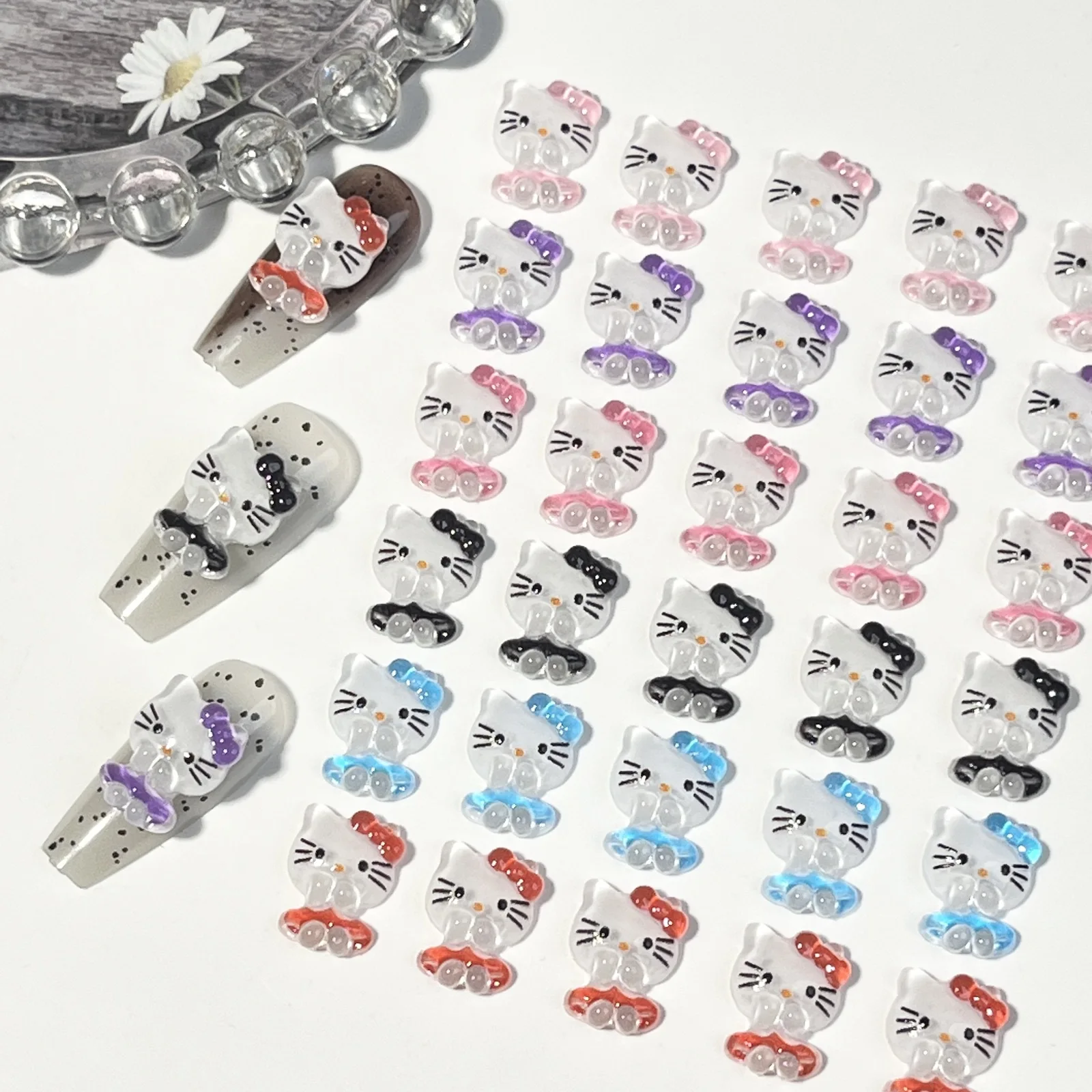 20Pcs New Kitty Cat Cartoon Nail Resin Cute Dress Cat Girl DIY Accessories Jewelry Design