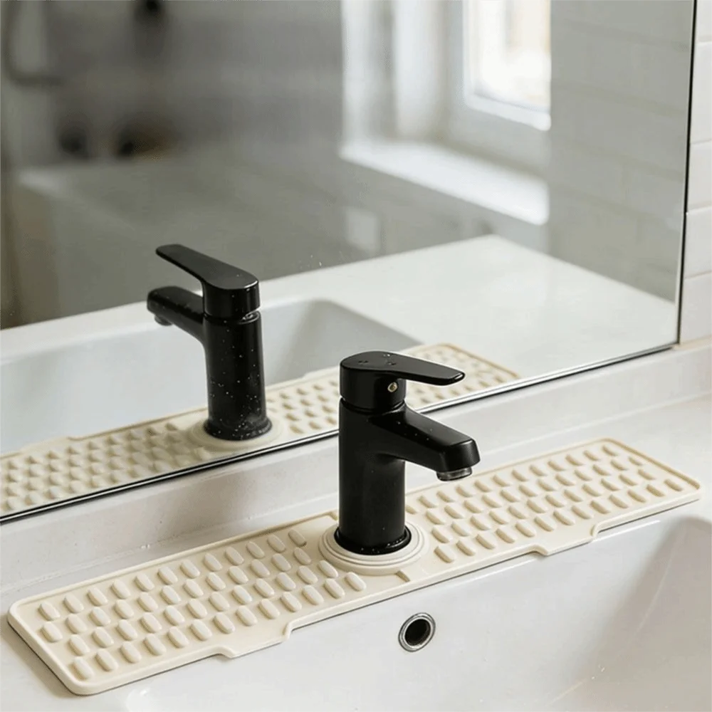 

Non-Slip Silicone Faucet Mat Heat Resistant Double Buckle Water Drip Catcher Tray Durable Waterproof Countertop Protector