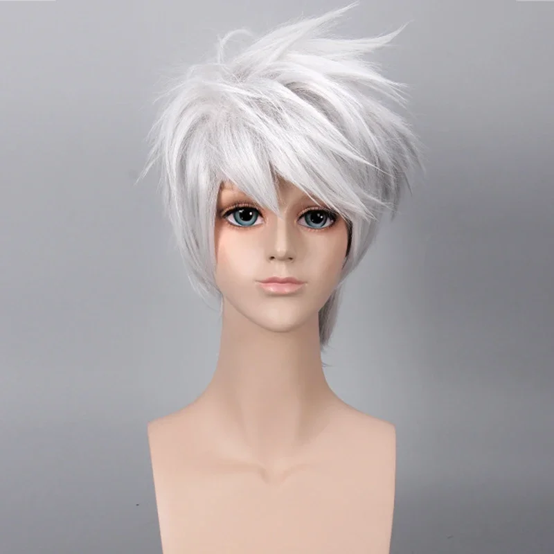 Hatake Kakashi Cosplay Wig Silver White Short  Heat Resistant Synthetic Hair Halloween Party Play Costume Wigs + Headband