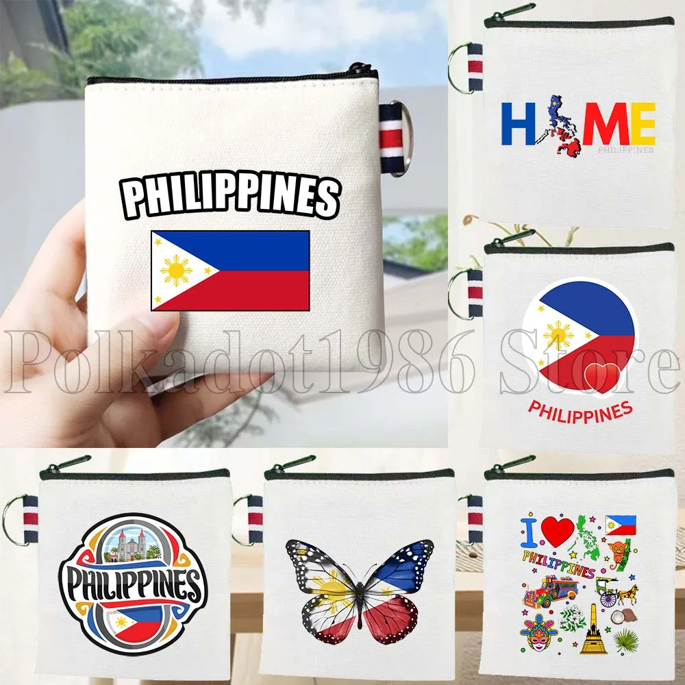 الفلبين علم الدولة خريطة السفر تذكارية الهدايا حقيبة قماش قنب محفظة نسائية للعملات المعدنية صغيرة مربع مفتاح تخزين حافظة للبطاقات القطن المحفظة الحقيبة