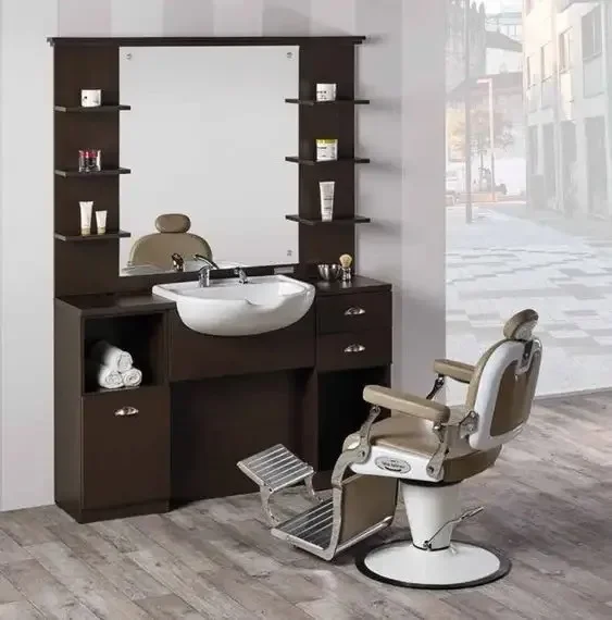 

ss03A Retro hairdressing mirror table integrated barber shop special hairdressing shop with shampoo basin hair cutting mirror
