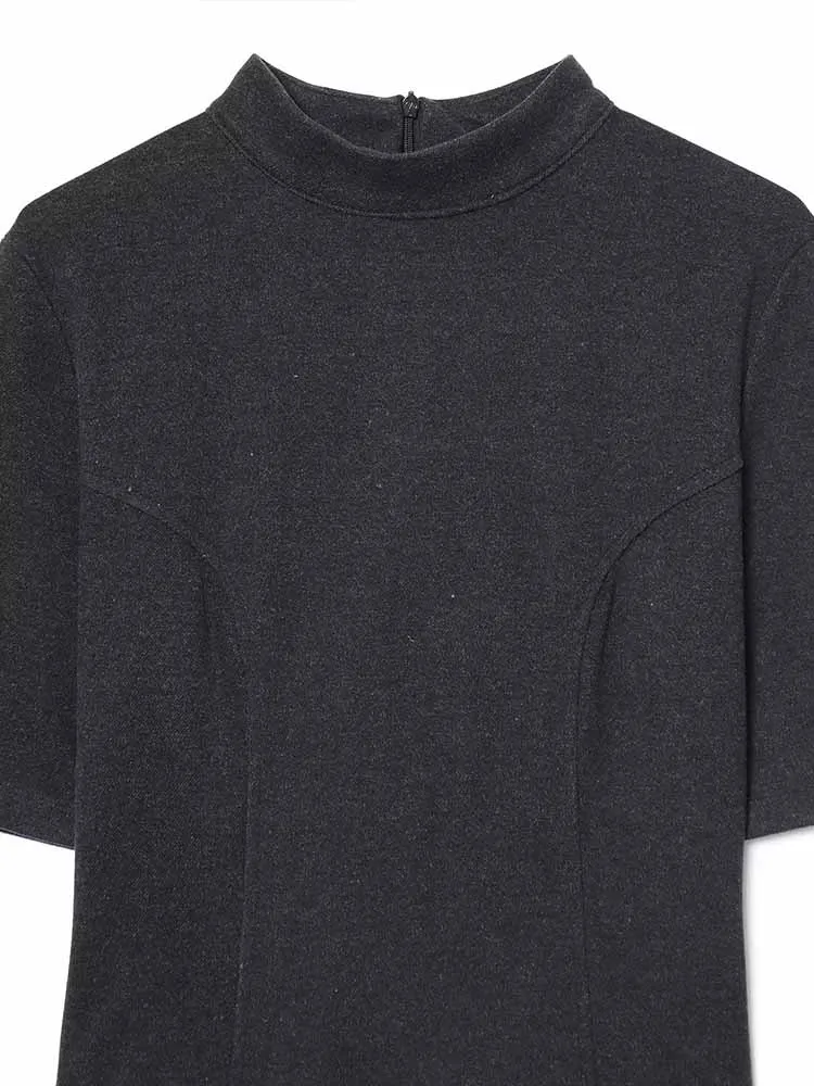 เดรสยาวทรงตรงแขนสั้นสไตล์ยุโรปและอเมริกาสำหรับผู้หญิง  คอลเลคชั่นใหม่ล่าสุดประจำฤดูใบไม้ร่วง/ฤดูหนาว พร้อมเข็มขัด