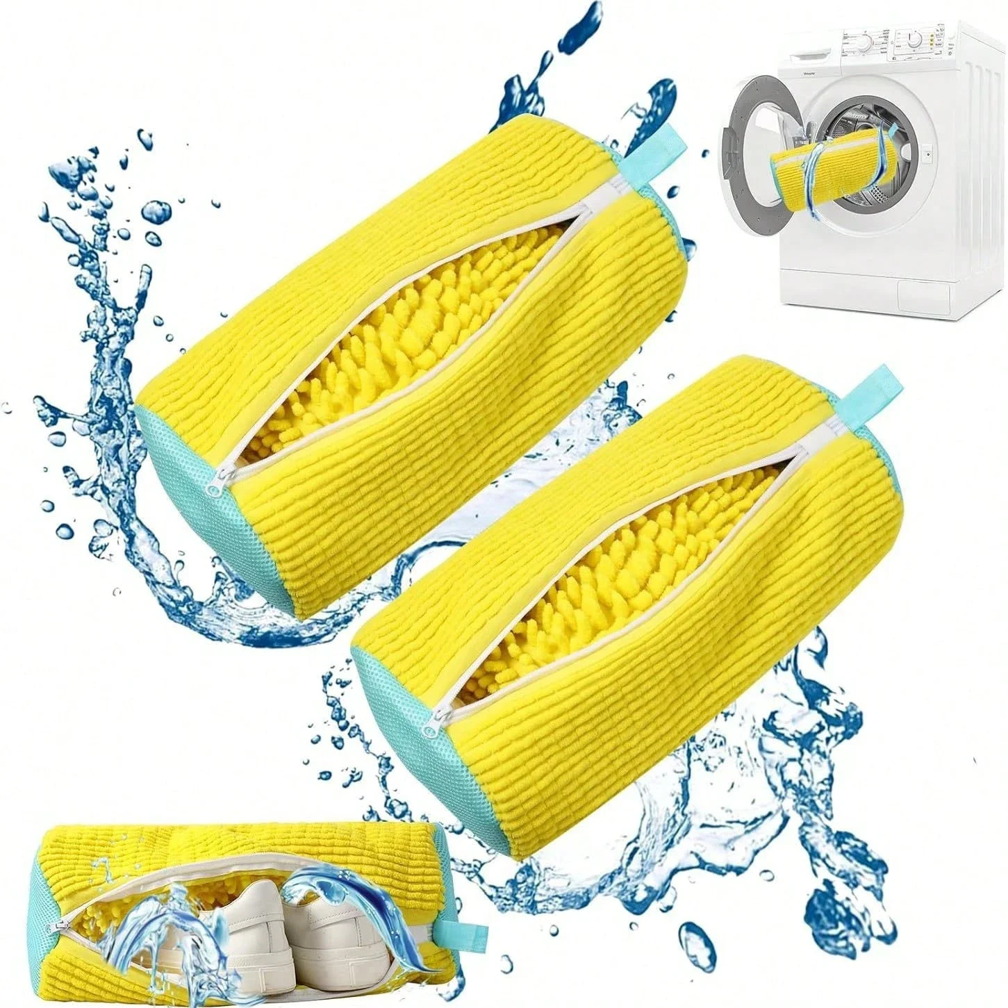 Durable Shoe Washing Bag for Washer Dryer Reusable Laundry Mesh Bag with Self Locking Zipper for Sneakers Sports Shoes