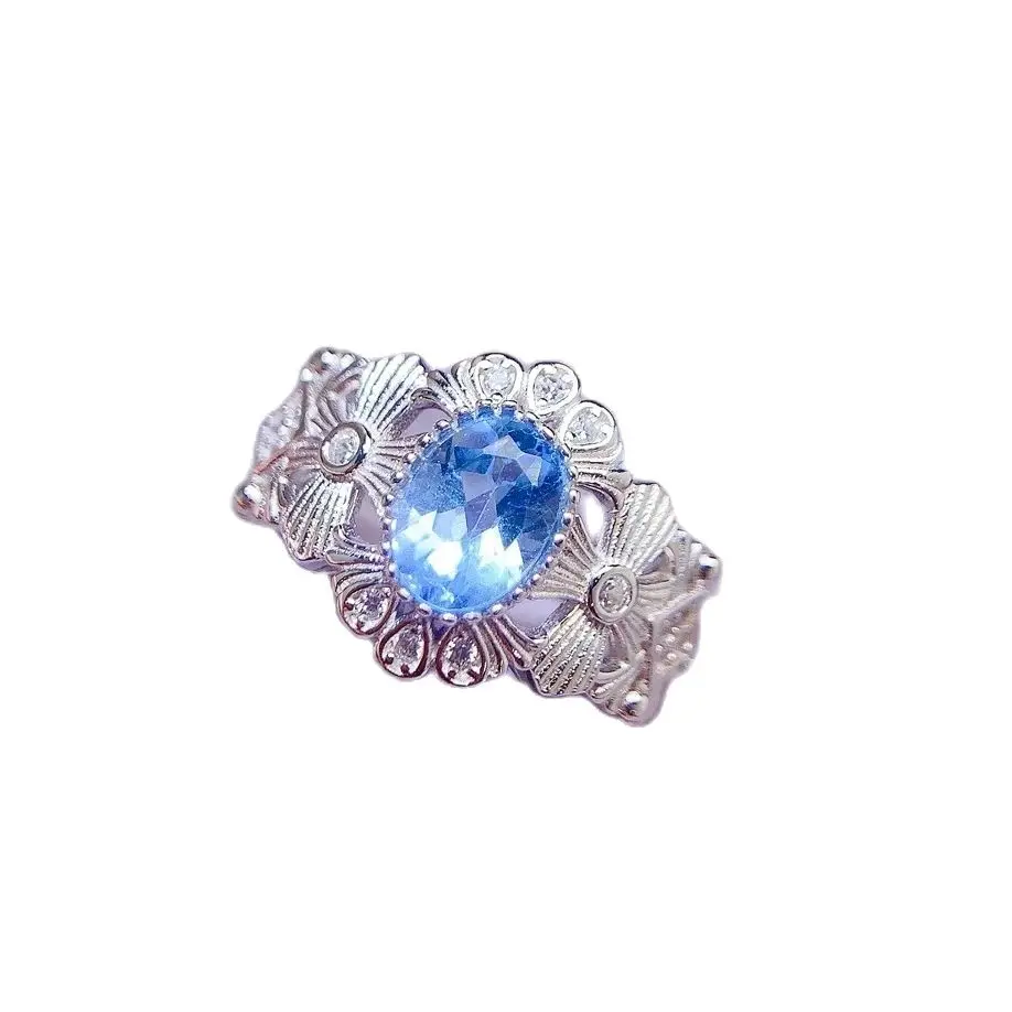 

SHILOVEM 925 sterling silver Natural Topaz ring classic fine Jewelry women wedding gift wholesale 5*7mm lj05078agb