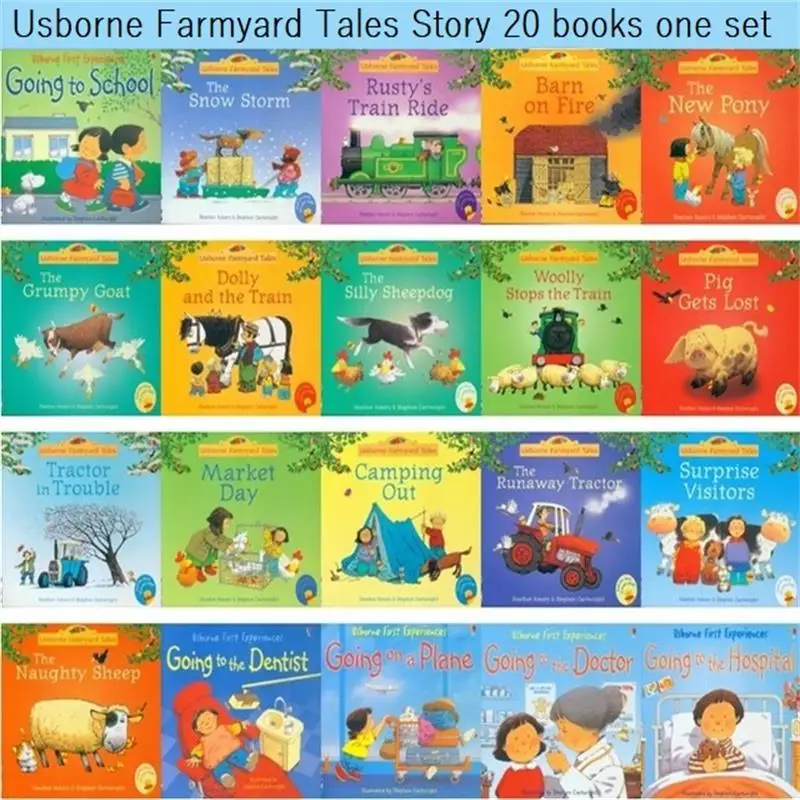 20Pieces/1Set 15x15cm Usborne Picture Books Children Baby English Farmyard Tales Series Farm Story Book For Kids Boy Girl Teach