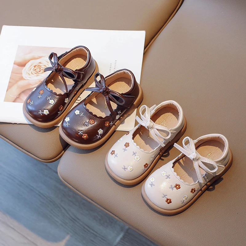 

Spring Autumn Baby Girls Leather Shoes Children Bow Floral Princess Shoes Infant Non Slip Soft Soled Toddler Kids Casual Shoes