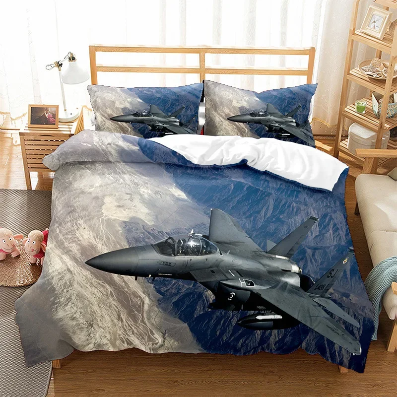 Airplane Fighter Duvet Cover King/Queen Size,Flying Fighter Jet Bedding Set For Kids Teens Boys,Modern Cool Airplane Quilt Cover