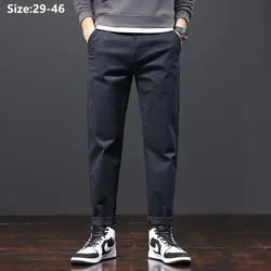 Stretched Casual Men Cotton Trousers Loose Plus Size 46 44 42 40 Pencil Chino Pants Elastic Male Black Khaki Green Suit Clothing