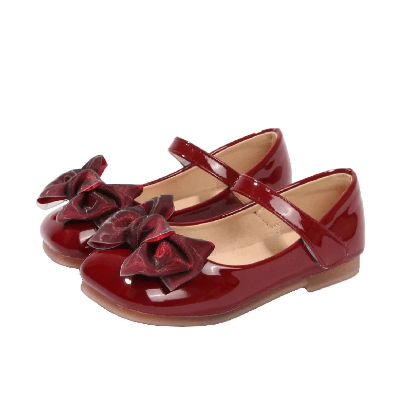 

Girls Red Small Leather Shoes Children's Bow Princess Shoes Children's Performance Single Shoes Little Girls Casual Leather Flat