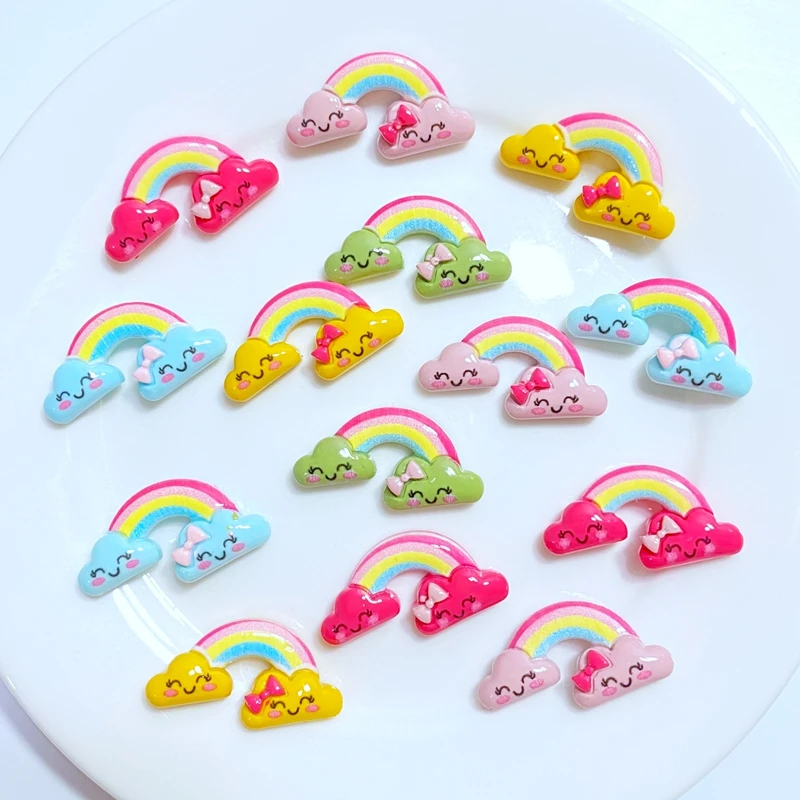 20pcs New Cute 14*25mm Resin Mini Rainbow Flat Back Cabochon Scrapbook Kawaii DIY Embellishments Accessories