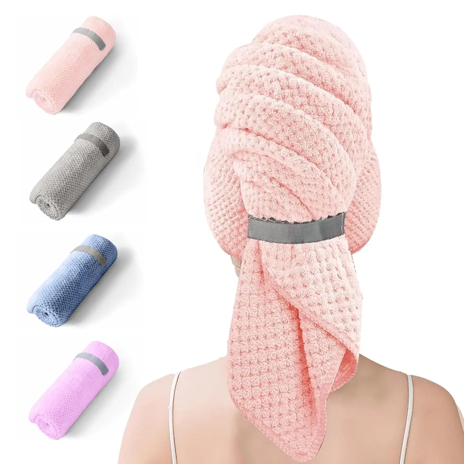 

Quick-Dry Hair Towel Wrap for Women, Ultra Absorbent Microfiber, Anti-Frizz, Large 24x42, Pink