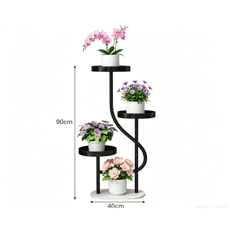 S-Shaped Iron Plant Stand Multi-Tier Floor Shelf with Swivel Wheels Indoor Living Room Balcony Flower Pot Rack Home Decor
