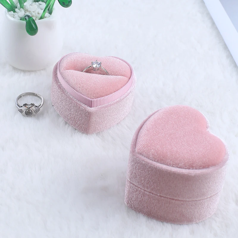 

New Heart Shaped Velvet Ring Box Jewelry Packaging Storage Box For Propose Wedding Romantic Gift Box