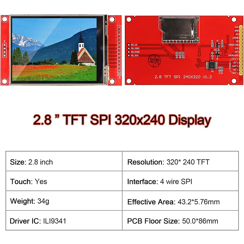 Módulo LCD TFT SPI de 2,8 polegadas Tela sensível ao toque de 2,8 "320x240 pixels ILI9341 Driver TFT Display colorido compatível com Arduino IDE