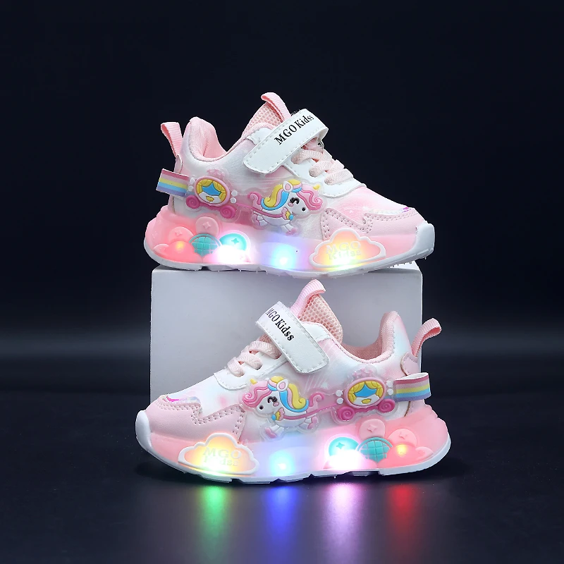 Mgo Kidss New Spring and Autumn Girls' Shoes, Light-Up Shoes, Flashing Shoes, Rainbow Pony Shoes, Kidsren's Sports Shoes, Girls' Soft-Soled Shoes, Running Shoes, Pink Shoes, Princess Kidsren's Shoes, Suitable for Ages 1-3-6, Christmas/Halloween Gifts