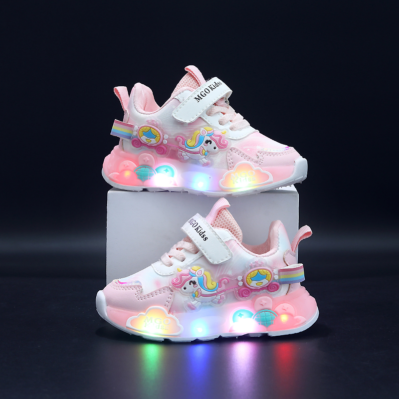  Mgo Kidss New Spring and Autumn Girls' Shoes, Light-Up Shoes, Flashing Shoes, Rainbow Pony Shoes, Kidsren's Sports Shoes, Girls' Soft-Soled Shoes, Running Shoes, Pink Shoes, Princess Kidsren's Shoes, Suitable for Ages 1-3-6, Christmas/Halloween Gi…