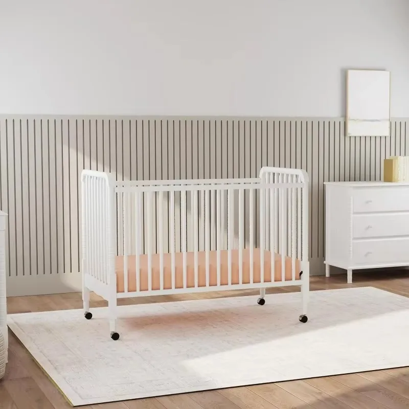 3-in-1 Convertible Crib in White, Removable Wheels, Greenguard Gold (Mattress Not Included)