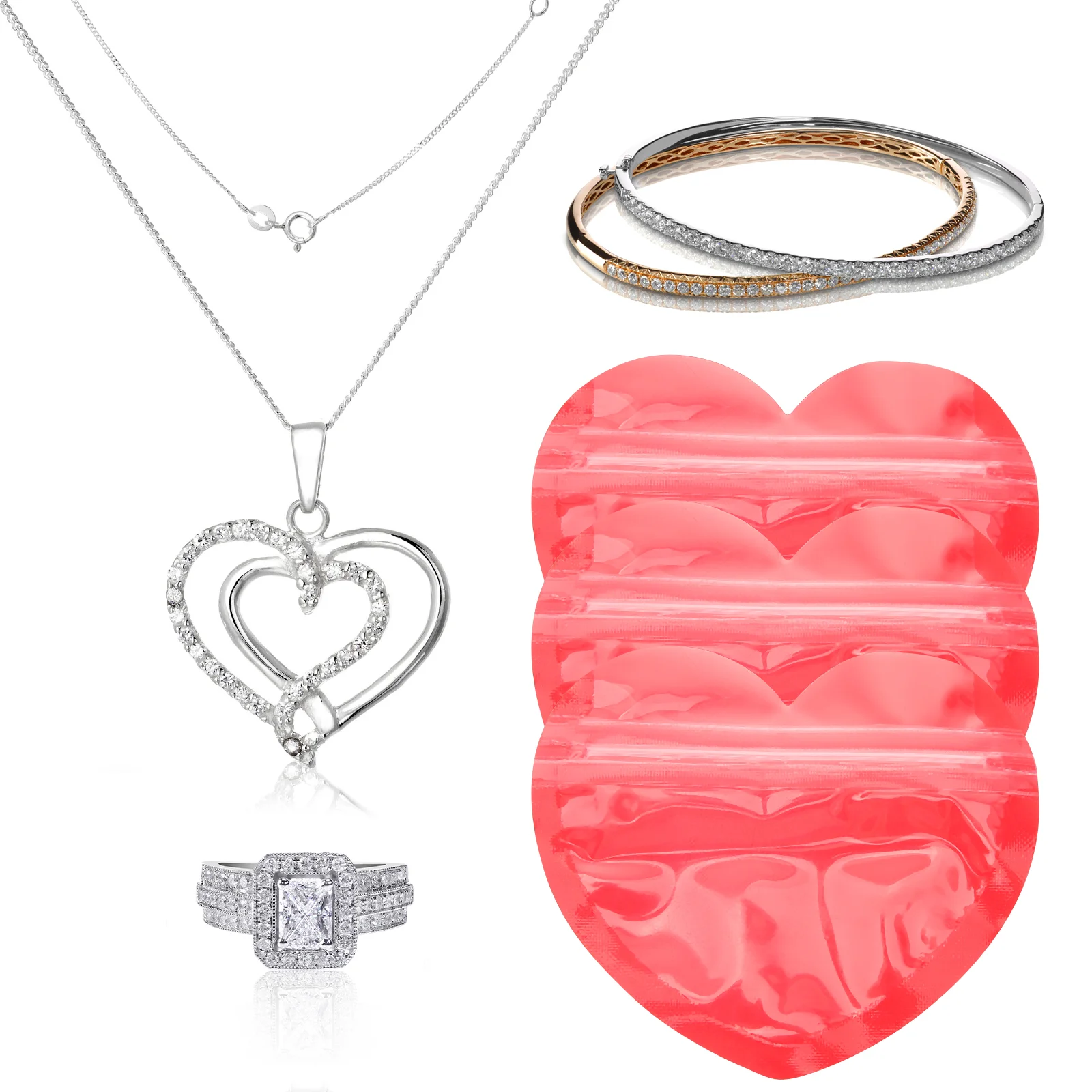 50 Pcs Packaging Heart Shaped Goody Bags Small Self Sealing Red Plastic Child