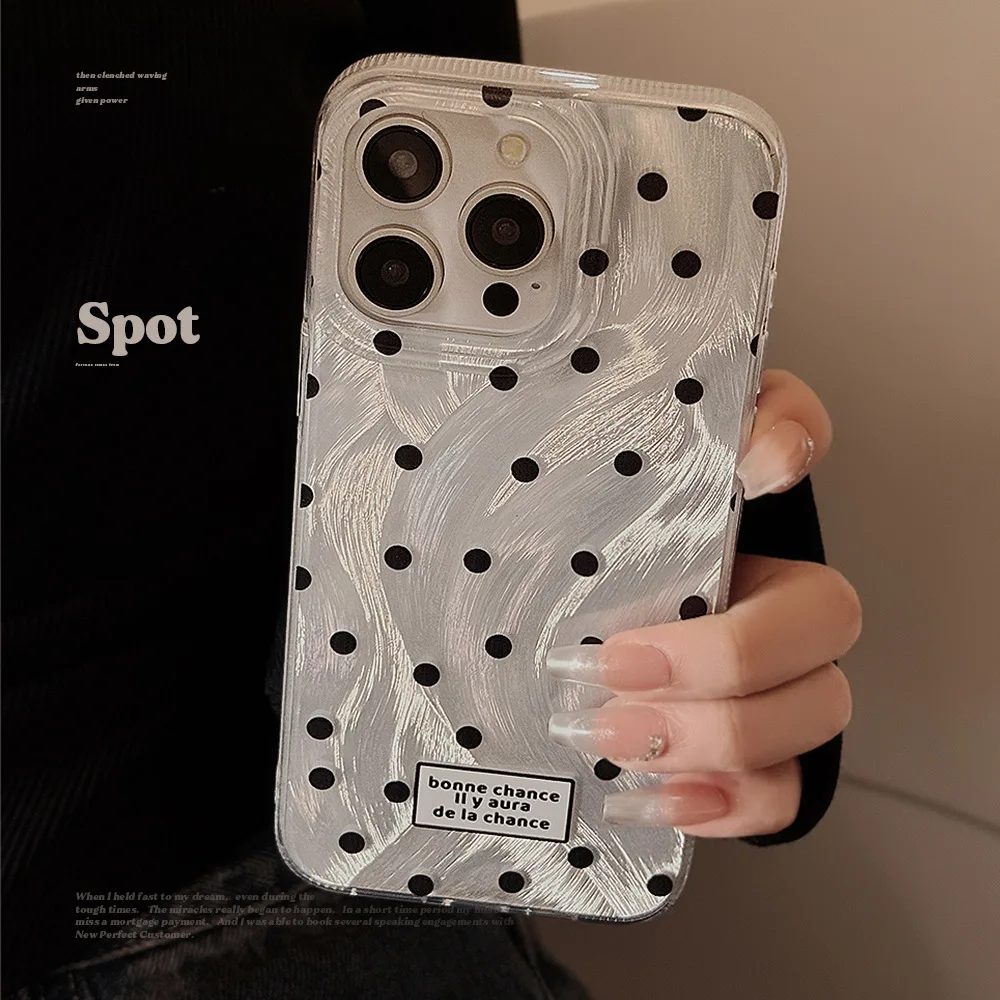 Feather black polka dot phone case suitable for 15 promax premium sense iPhone 13 anti drop 12 fashionable 14 plus minimalist 11