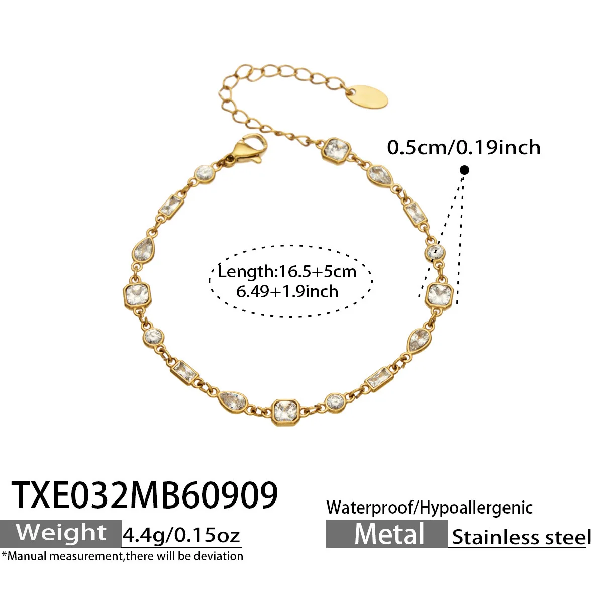 Boho Bunte Zirkon Halskette Armband 18k Vergoldetes Edelstahl Schmuckset für Damen Zierliches Party-Schmuckset – Detail 6