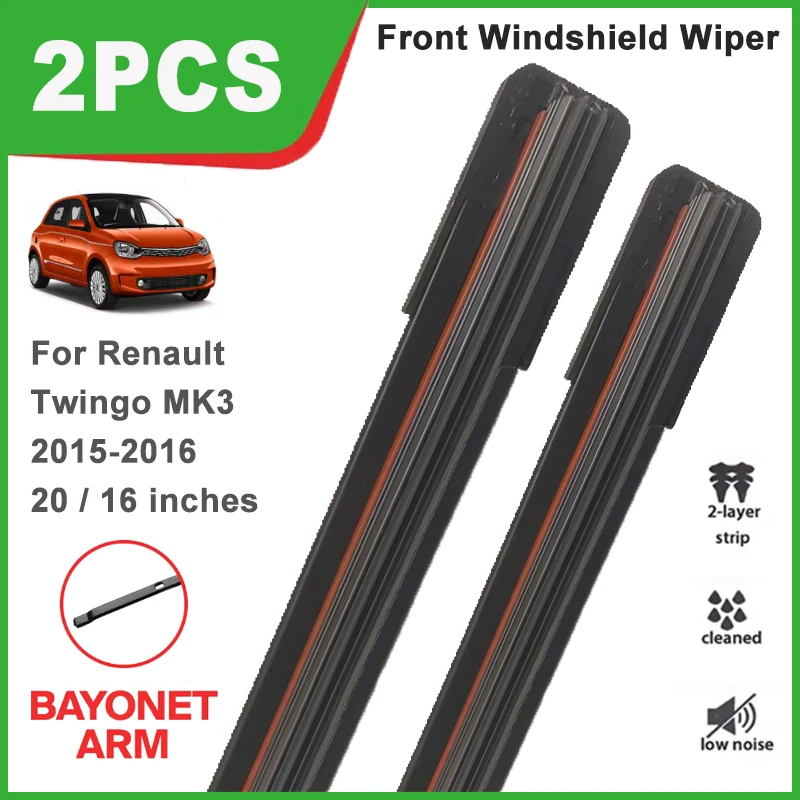 

20"+16" Double Rubber Front Wiper Blades, Durable Windscreen Windshield Replacement Parts For Renault Twingo MK3 2015-2016