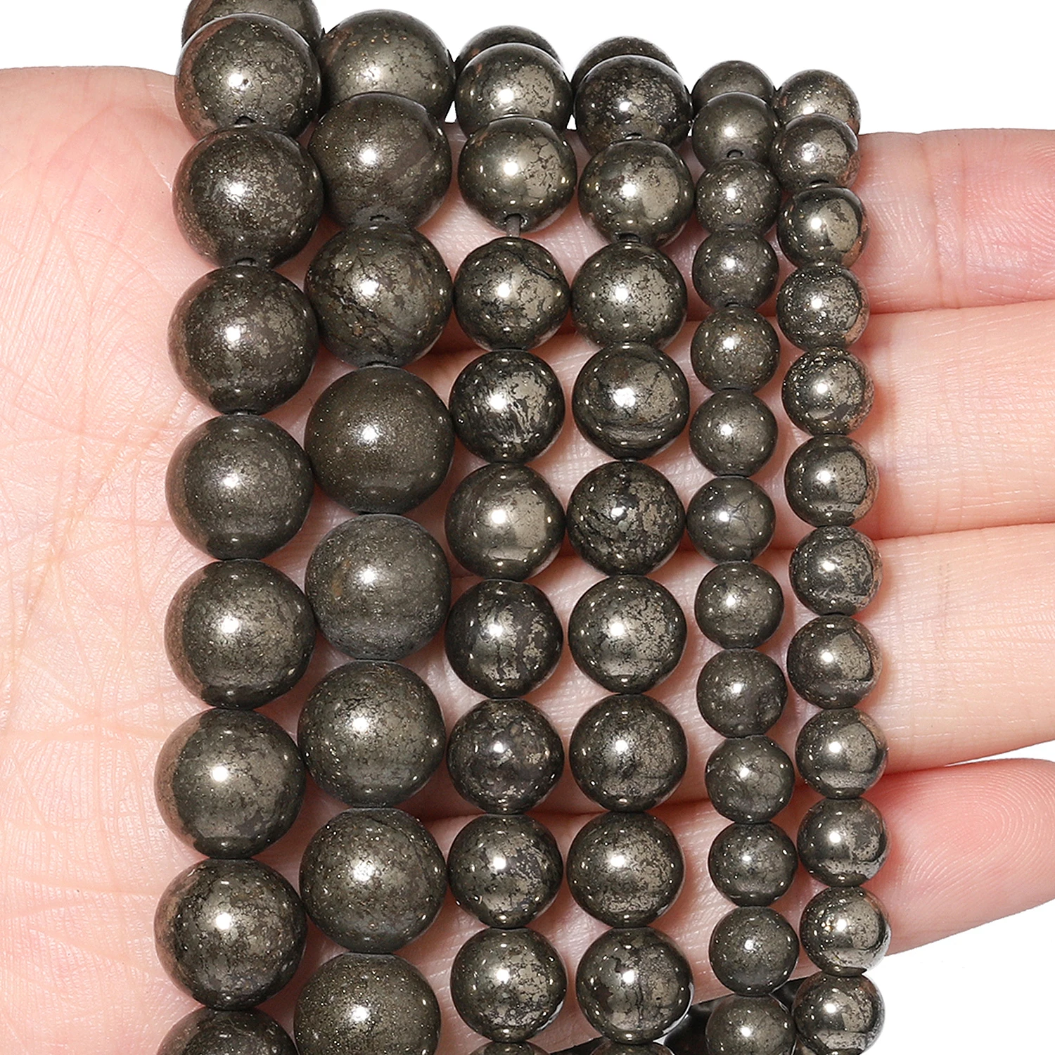 Wholesale Natural Pyrite Stone Beads 4 6 8mm Round Loose Spacer Beads for Jewelry Making Diy Bracelet Beading Accessories
