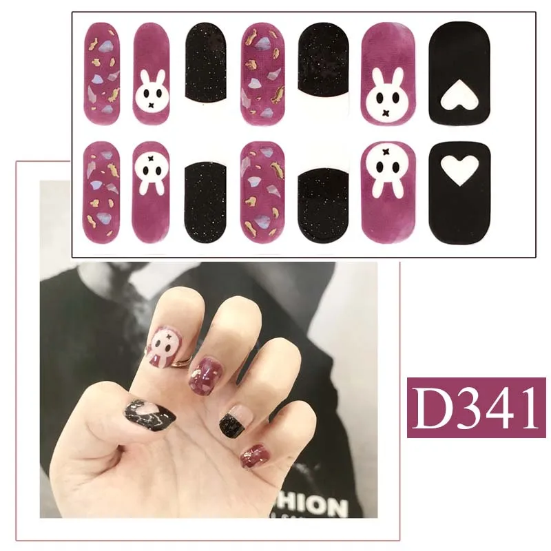 Juego de tiras adhesivas para manicura, pegatinas de cobertura completa, diseño sólido, patrón de conejo, D341