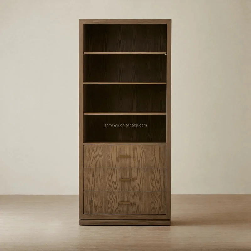 

custom.Hot Sale Modern Vintage Style Solid Oak Wooden Display Cabinet Brown With Storage Drawer Living Room As a Side