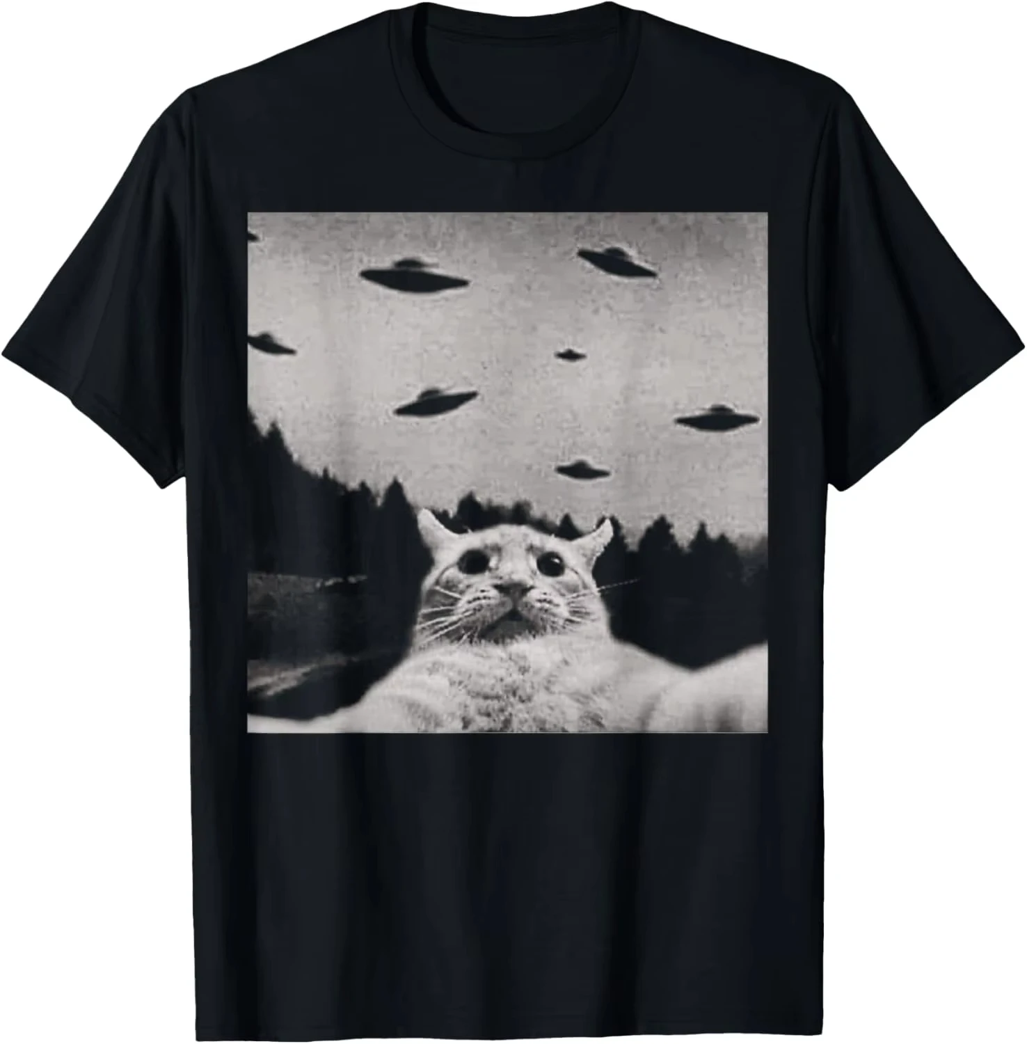 ThreadWeird-Camiseta con diseño De gato alienígena, OVNI, corte clásico, cuello redondo, camisetas negras para adultos para mujer, Harajuku Luxus Marken Playeras De 82975