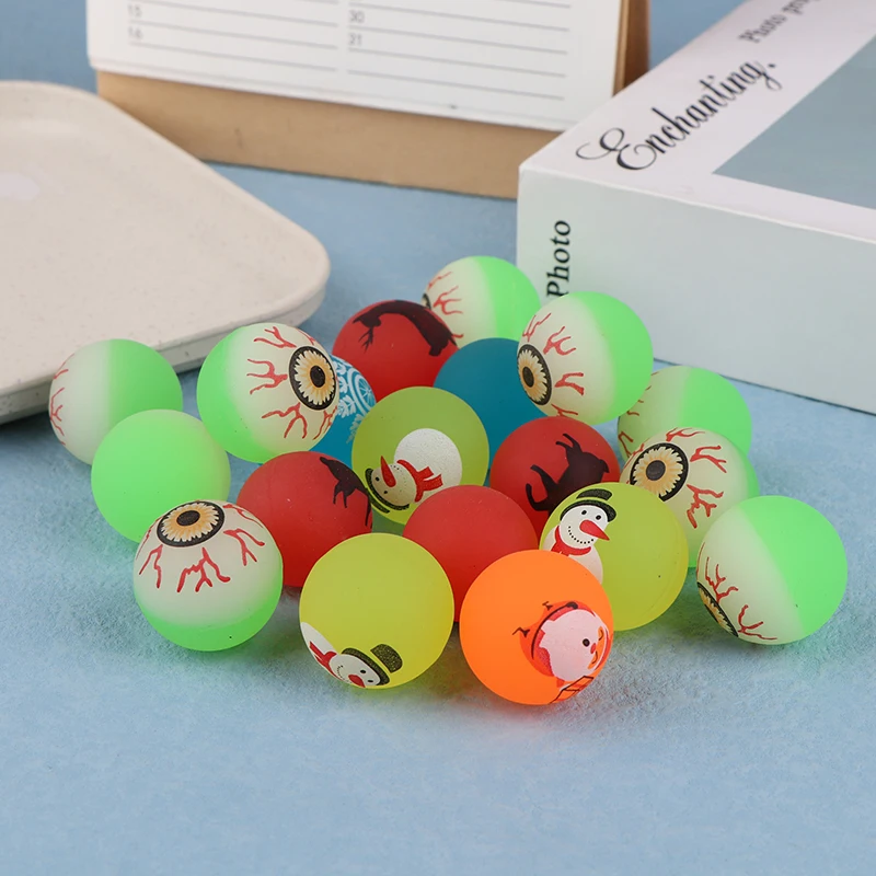 10Pcs Glow In The Dark Eyeball 32MM Bouncy Ball Halloween Supplies Toys Horror Luminous Ball Kids Toys Gift