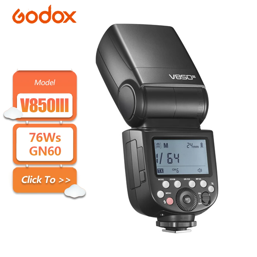 

Godox V850III 76Ws Li-Ion On-Camera Hi-Speed Sync Flash with GN60 Built-in 2.4 GHz X Wireless Transmission System for Canon
