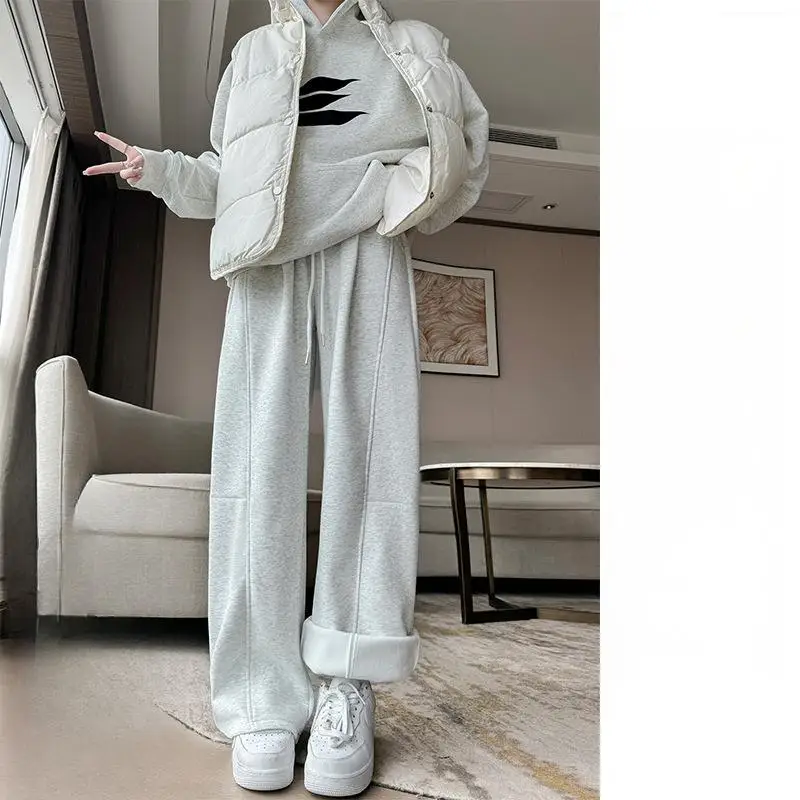 Pantaloni a gamba larga Performance Donna Autunno più spesso a quadri Pieghe a costine urbane Fasce comode Pesante floccaggio tenero twill retrò