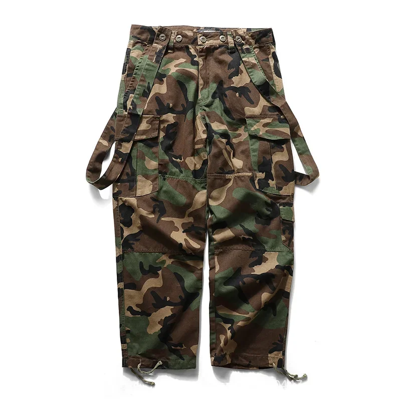 Military Style Camouflage Multi Pocket Button Strap Overalls Outdoor Sport Camping Hunting Army Fans Cargo Trousers Hiking Pants