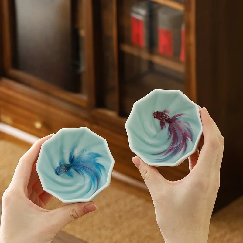 ถ้วยชงชาทรงพิเศษลายปลาคาร์ฟจาก - Celadon Ceramic Cup บทวิจารณ์และราคา