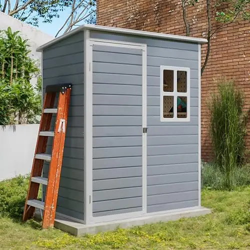 5x3 FT Outdoor Storage Shed, Resin Weatherproof Garden Shed, Gray | Lockable Door, Resin Floor, Ventilation, Fits