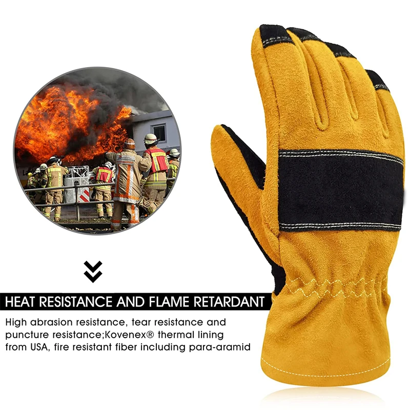 XYEHS Structural Fire Fighter Safety Work Gloves 3D Curved Fingers Heat Resistant Flame Retardant Fireproof Fire-fighting Gloves