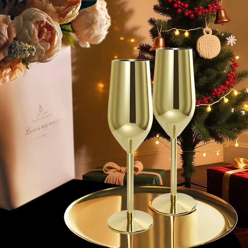 

Vintage Golden 304 Stainless Steel Goblet Bar Tulip Champagne Glass Red Wine Glass Cocktail Glass For Wedding Party Barware Pool