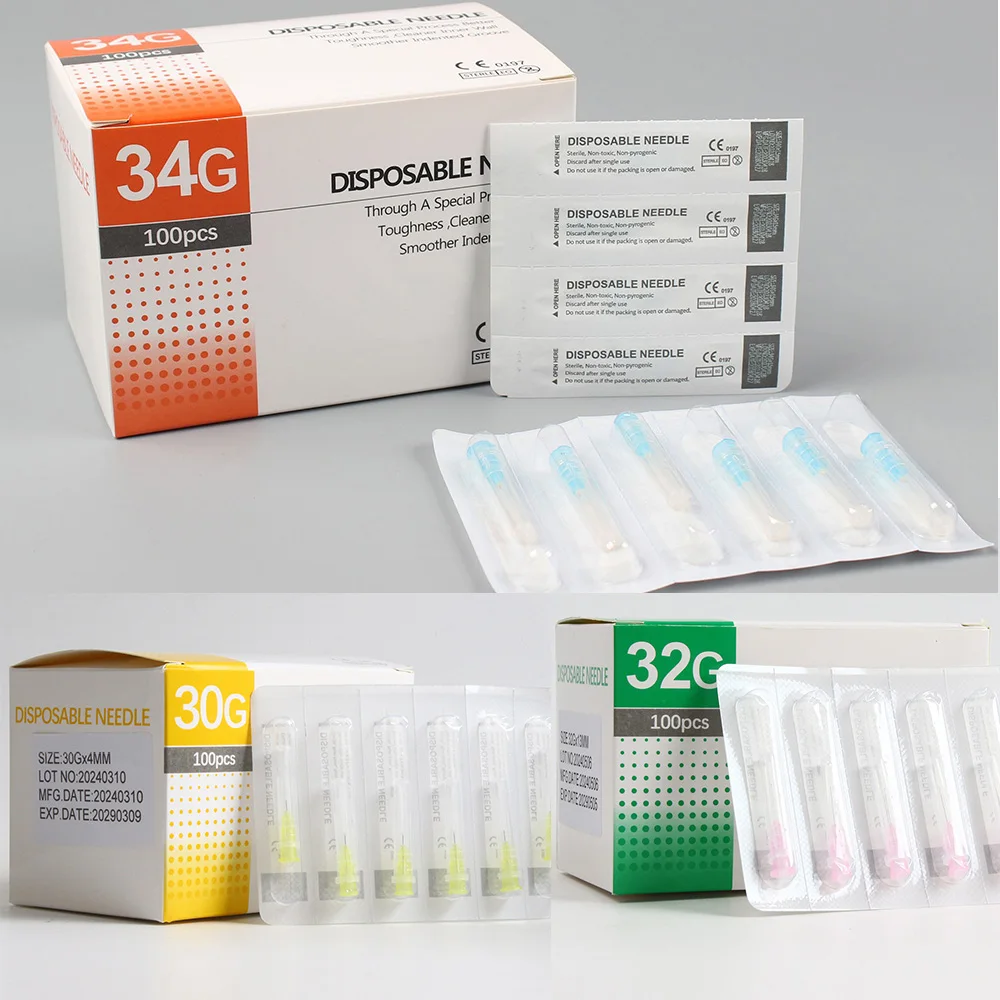 100 قطعة إبرة غير مؤلمة ثقب حقنة شفافة حقن الغراء واضح تلميح غطاء حقن الأدوية إبرة 1.5/2.5/4/6 مللي متر
