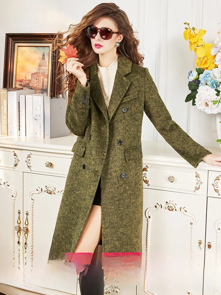 

Женское зимнее утепленное шерстяное пальто средней длины с двойной застежкой на пуговицах из австралийской шерсти, коллекция Philosophy And Romance