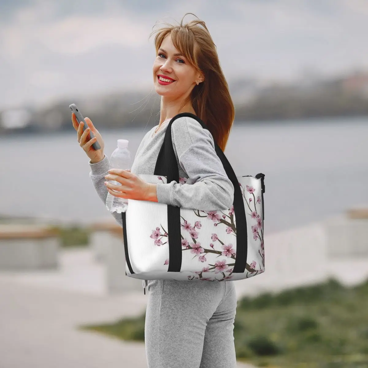 

Japanese Sakura Cherry Blossoms Beach Travel Bag Large Capacity Tote Bags for Gym Sport Women Shopping Duffle Shoulder Bag