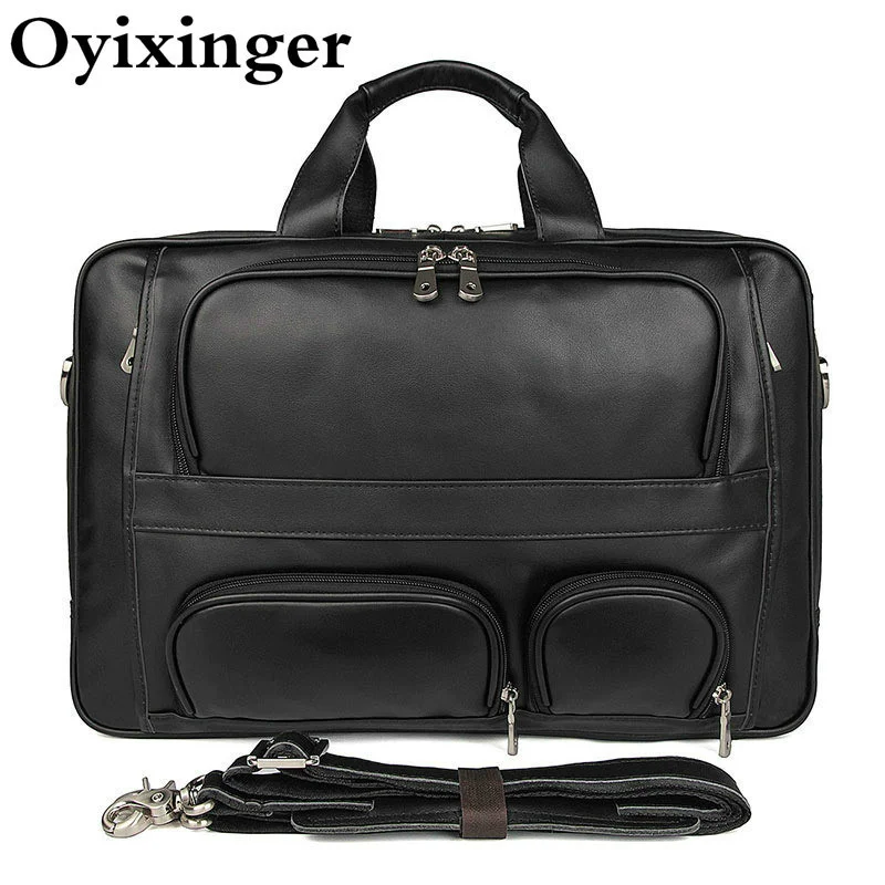 For 17.3 Inch Laptop Briefcase Computer Bag For MacBook HP DELL Super Large Capacity Business Men Handbags Leather Travel Bags