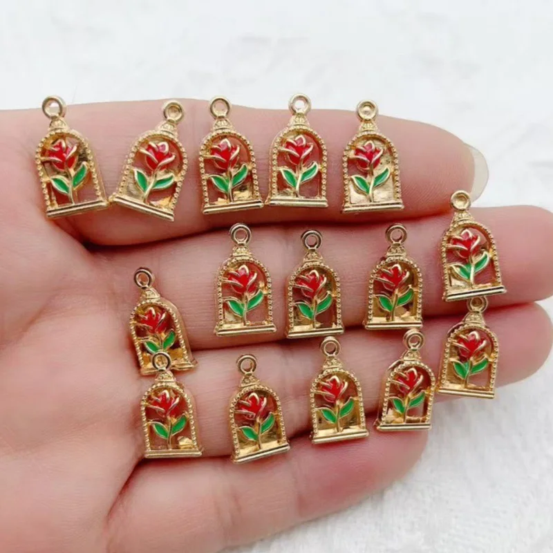 15 Stück Romantische Valentinstag Rosenöltropfen Legierung Ohrringe Armband Anhänger Ring Zubehör Haarschmuck Anhänger DIY Accessoires