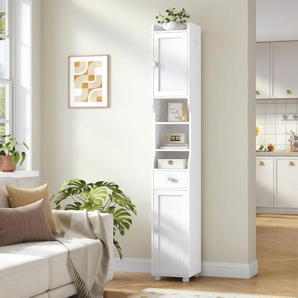 Szafka łazienkowa, wysoka szafka łazienkowa, wolnostojąca szafka podłogowa z 2 drzwiami i 1 szufladą, organizer na toaletę z A