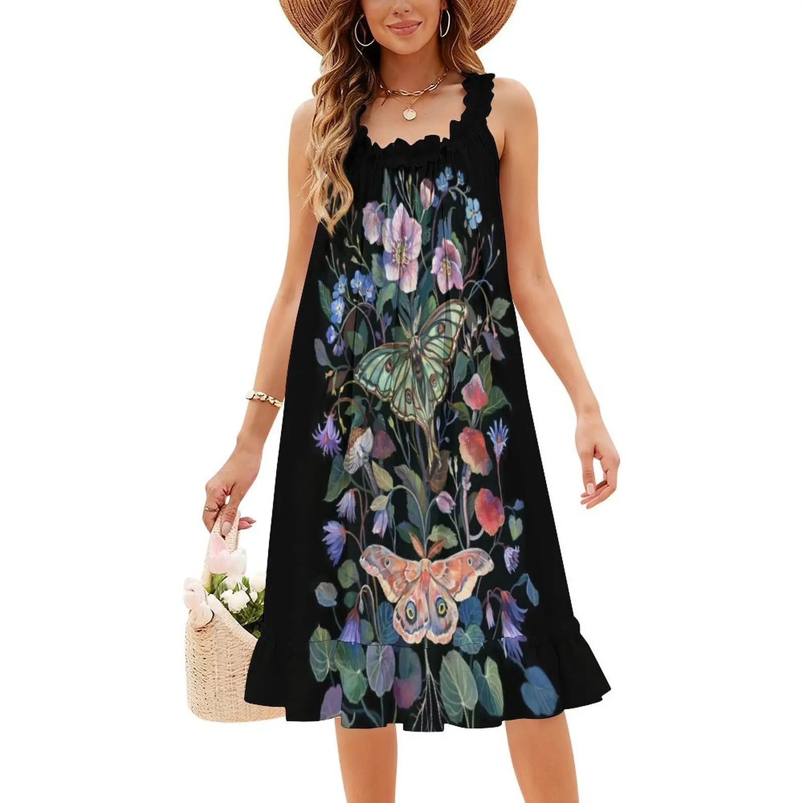 فستان حفلات نسائي من Moon Moth ملابس عصرية مطبوعة للنادي للسيدات على شكل فراشة ملابس نسائية طبيعية على شكل زهور الغواش #4