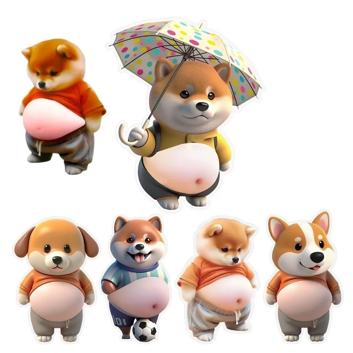 6Pcs 3D Dog & Cat Belly Mochi Squishy Stickers, Stress Relief Fidget, Cute Squeeze Toys for Kids Party Favors, Classroom Gifts, School Rewards, Fun  Gift for Adults & Kids, Silicone Puffy Car Door & Wall Buffers, Valentine's Day & Easter. view 5