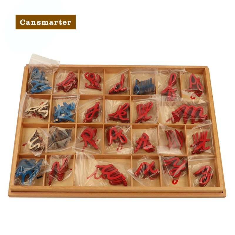 Montessori Baby Toys Wooden Cursive Moveable Alphabet Language Teaching Aids Learning Puzzle Games Preschool Toys for Children