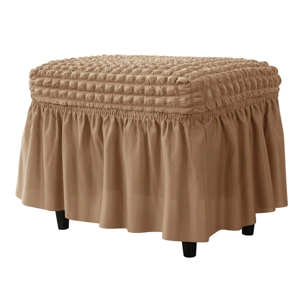 

Decor Seat Universal Stool Cover Solid Color Elegant Ottoman Cover Seersucker Elastic Band Piano Bench Slipcover Bedroom