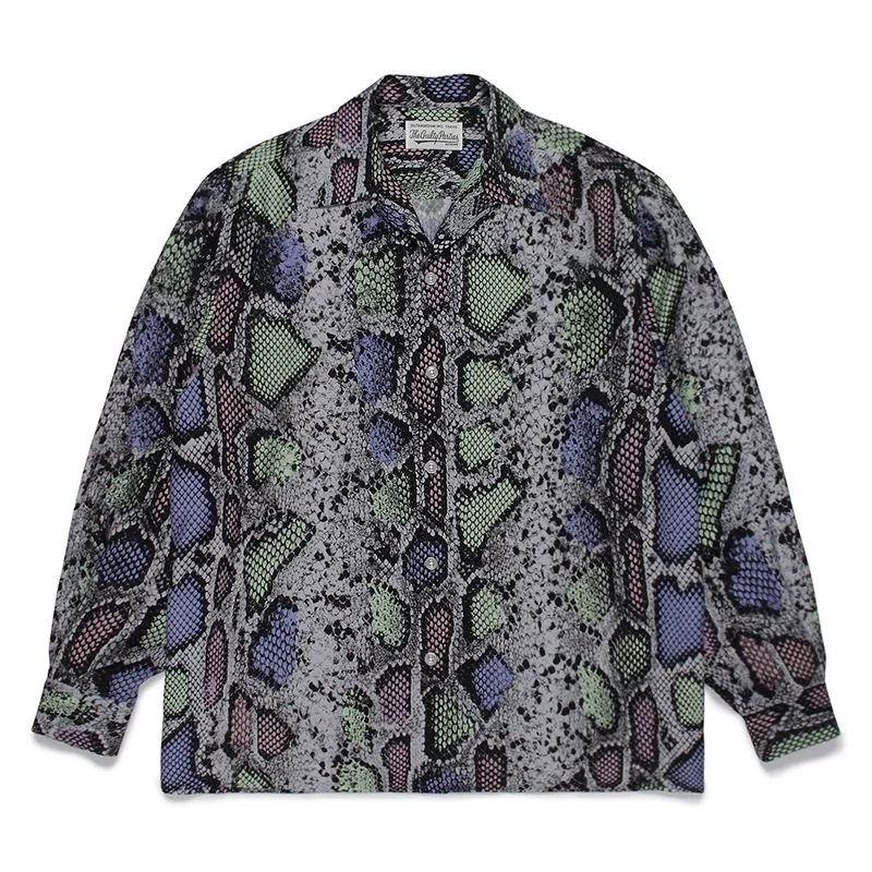 WACKO MARIA Heavyweight Brand Japanese Retro Style Mens Womens Colour Block Snake Hawaii Autumn Long Sleeve Shirt