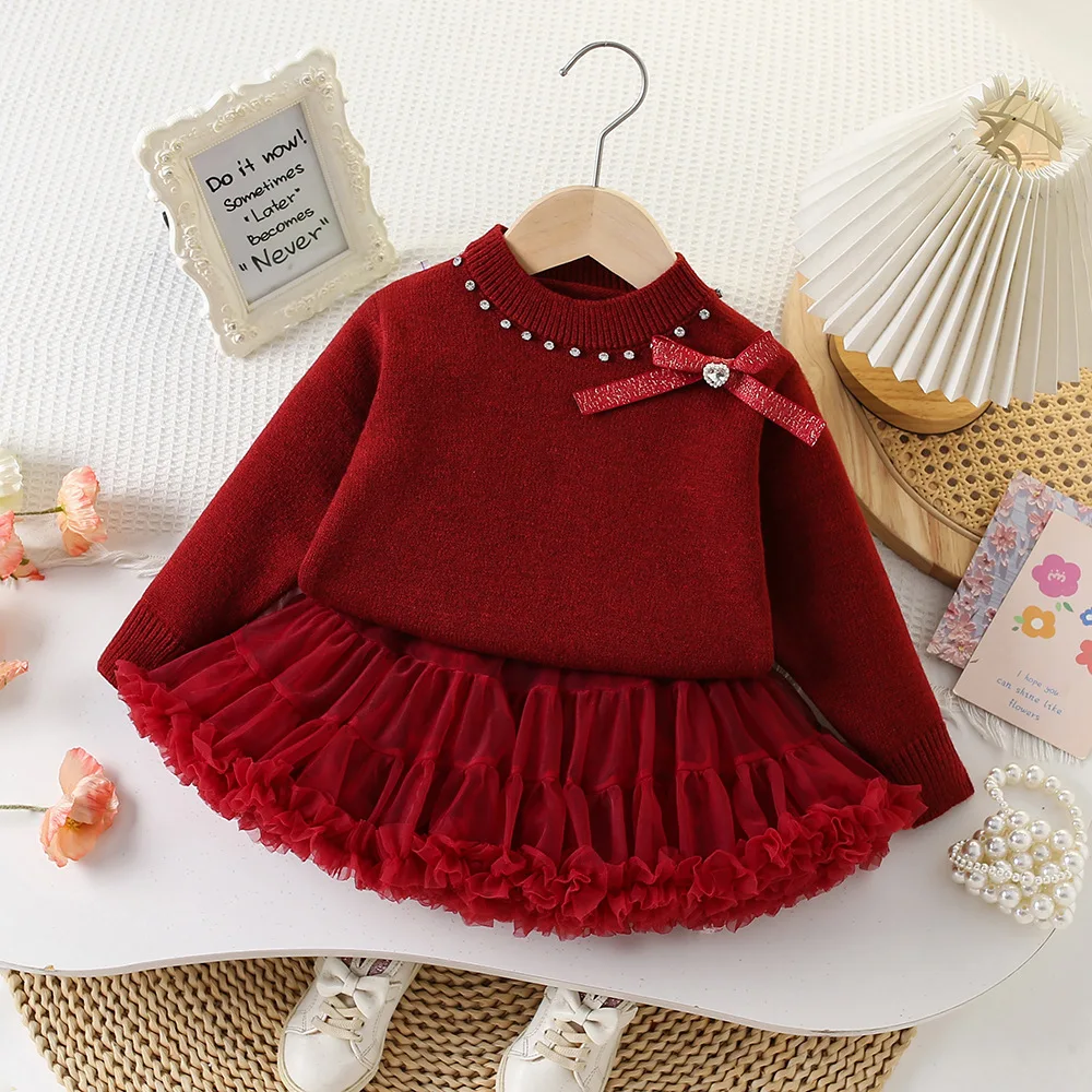 2PCS SETS Fall Winter Sweater Adorable kids' sets and outfits for Sweet Toddler Baby Girl Clothes Girls Clothes Knit and Skirt