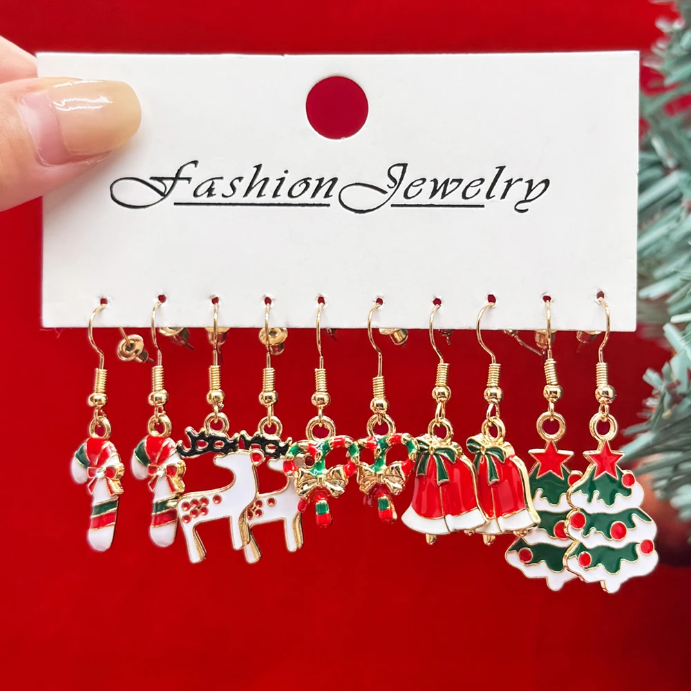 20 قطعة/10 قطعة النساء عيد الميلاد القرط الكرتون سانتا كلوز شجرة عيد الميلاد الأيائل طقم من الحلقان النساء هيبوالرجينيك مجوهرات هدايا